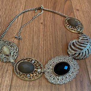 NY&C Fashion Necklace with Gold, Black, Rhinestone